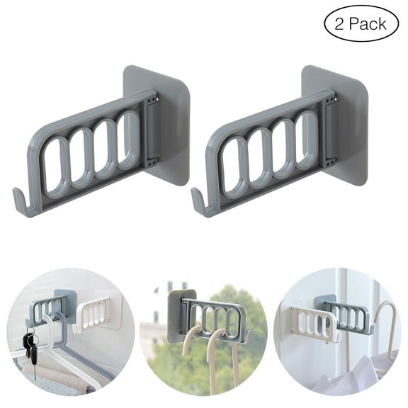 Chainplus Plastic Hangers Hook Wall Mount Clothes Storage Stand Sticky Hanger Behind Door Adhesive Rack for Bathroom Living Room Wardrobe( 2 Pack, Grey)