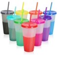 thumbnail image 1 of Chainplus Reusable Plastic Tumblers with Lids & Straws - 9 Pcs 24oz Large Color Changing Cups for Adults Kids Women Party | Tall Iced Cold Straw Drinking Cute Tumbler Cup Bulk, 1 of 7