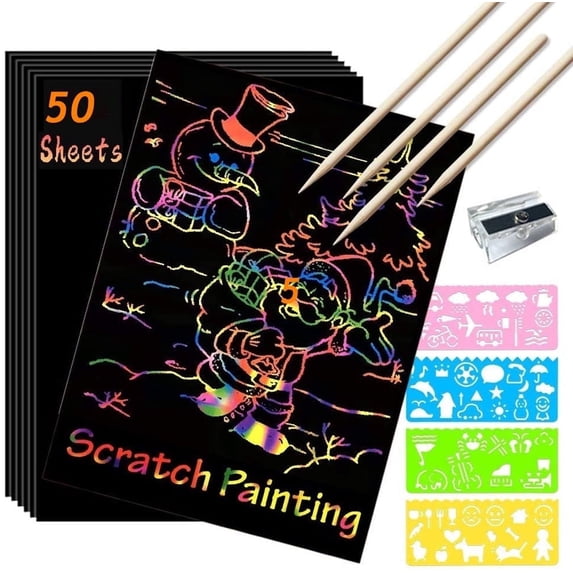 Chainplus Scratch Paper Art Set for Kids, 50 Sheets Scratch Paper Art Notebooks Scratch it Off Art Supplies for 6 7 8 9 10 11 12 Year Old Girls Boys Birthday Game Party Favor Easter Toy