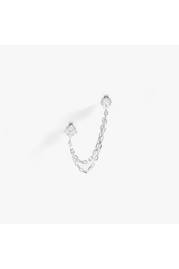 Chains Connected Crystal 3A CZ Double Piercing Earring