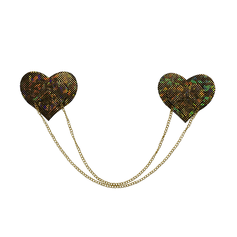 Luxury Leather Heart Pasties with Nail Head Trim and Chain Detail, Plus Matching G-String