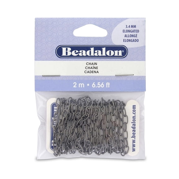 Chains elongated cable, hematite, 6.56 ft. (pack of 6)