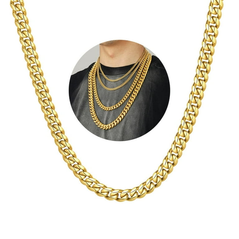 ChainsHouse Stainless Steel Cuban Link Chain Necklace for Men Gold
