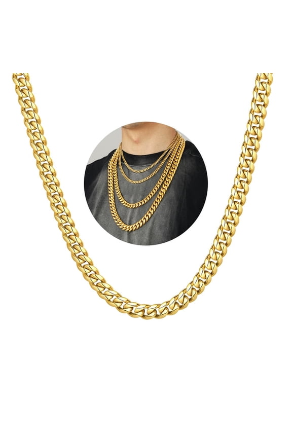 Stainless Steel Cuban Link Chain Necklace for Men Gold Plated Chains Birthday Christmas Valentines Jewelry Gift, 6mm Width 30 inch Length