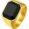 thumbnail image 1 of ChainsHouse 14K Gold Plated Rings for Men Black Onyx Stone Stainless Steel Band Ring Birthday Christmas Valentines Jewelry Gift, Size 07-14, 1 of 7