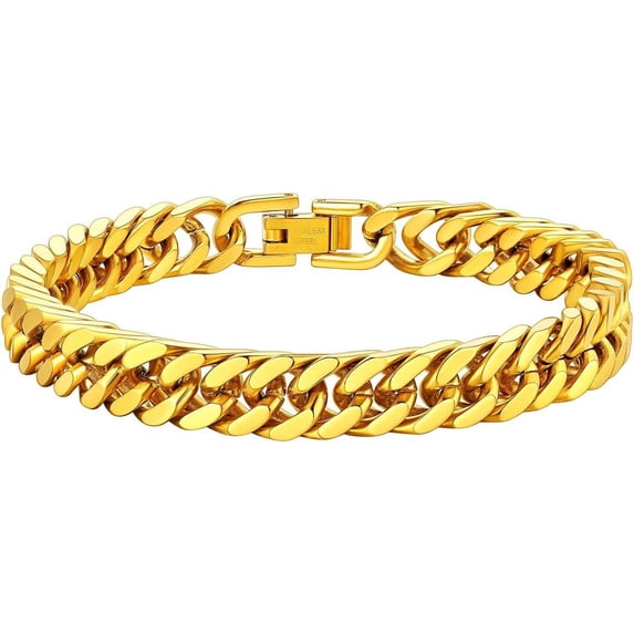 ChainsHouse 14k Gold Plated Cuban Link Bracelet for Men Women 8MM Width Chain Bracelets Jewelry Gift for Birthday Christmas Stuffers,8.3 in