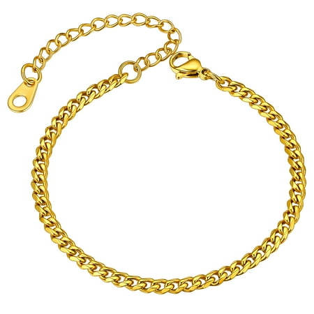 ChainsHouse 14k Gold Plated Cuban Link Bracelets for Women Men 3mm Waterproof Chain Bracelet Jewelry Gift, 6.3inch