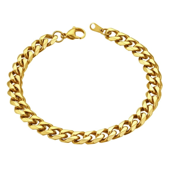 ChainsHouse 14k Gold Plated Cuban Link Bracelets for Women Men 9mm Waterproof Chain Bracelet Jewelry Gift, 7.5inch