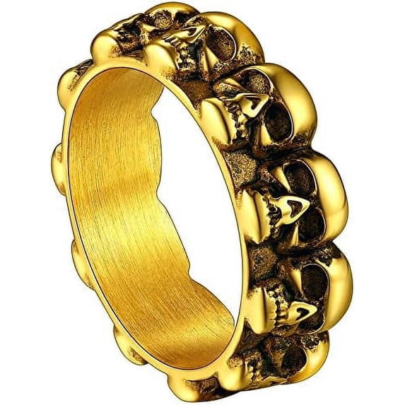 ChainsHouse Gothic Skull Rings for Men Women Gold Plated Skeleton Punk ...