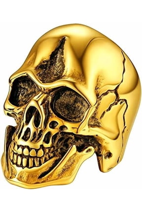 Gold Plated Rings for Men Gothic Skull Ring Non Tarnish Stainless Steel Rings Jewelry Gifts, Size7-14