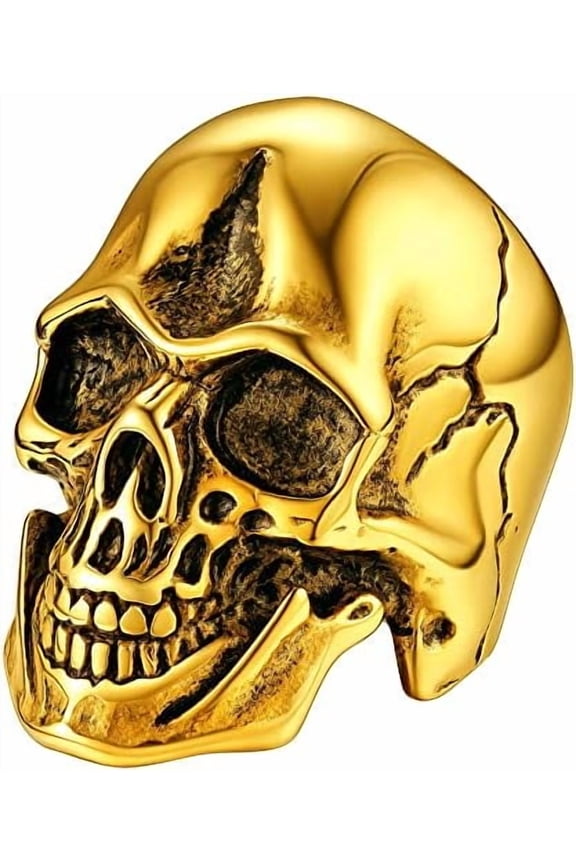 Gold Plated Rings for Men Gothic Skull Ring Non Tarnish Stainless Steel Rings Jewelry Gifts, Size7-14