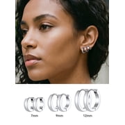 ChainsHouse Hypoallergenic Minimalist Stainless Steel Hoop Earrings, 7mm 9mm 12mm, 3 Pairs (Adult/Teen)