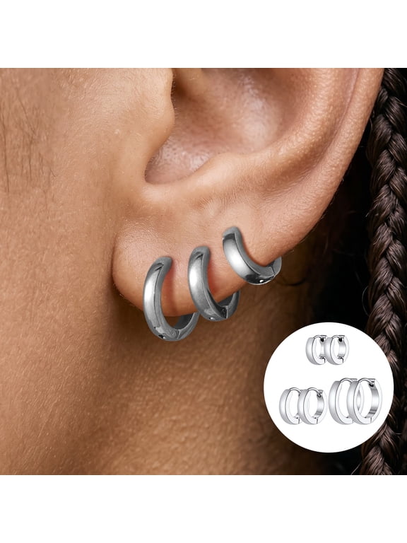 3 Pairs Hypoallergenic Minimalist Stainless Steel Hoop Earrings Jewerly Set for Women Men Christmas Birthday Gift(Adult/Teen)