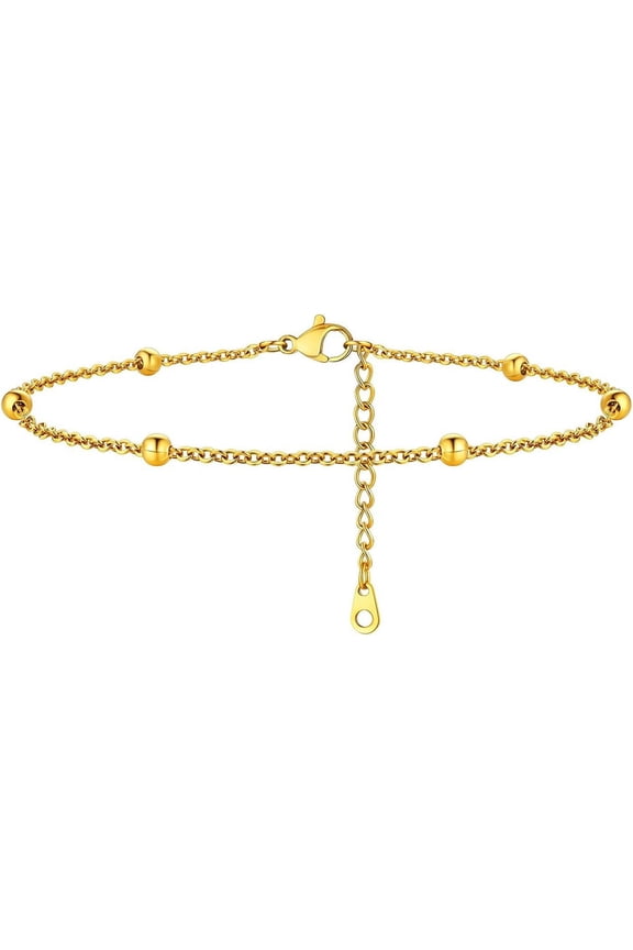 Beaded Chain Linke Ankle Bracelet for Women Gold Plated Waterproof Stainless Steel Anklet Jewelry Gift