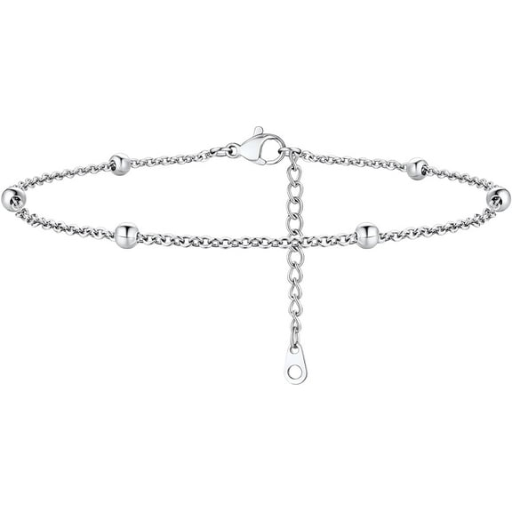 ChainsHouse Beaded Chain Linke Ankle Bracelet for Women Waterproof Stainless Steel Anklet Jewelry Gift