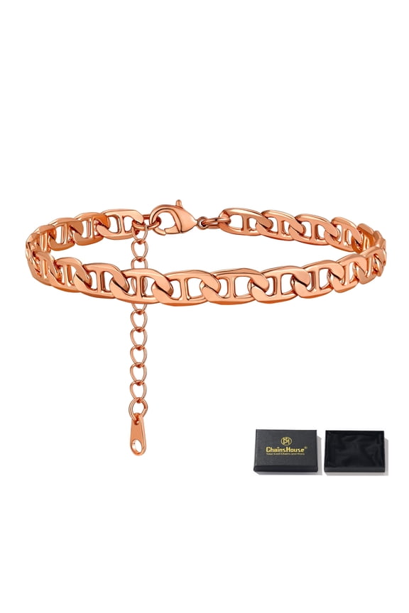 Women's Waterproof Figaro Ankle Bracelets Adjustable Rose Gold Plated Anklets Summer Beach Jewelry, 8.5"