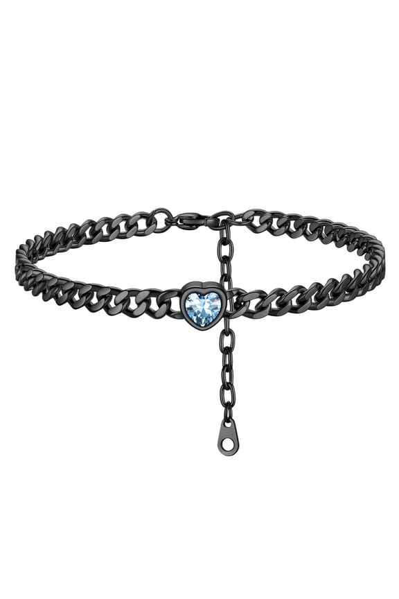 Heart Shaped Birthstone Ankle Bracelets for Women Black Waterproof Anklets Stainless Steel Jewelry Gift, March