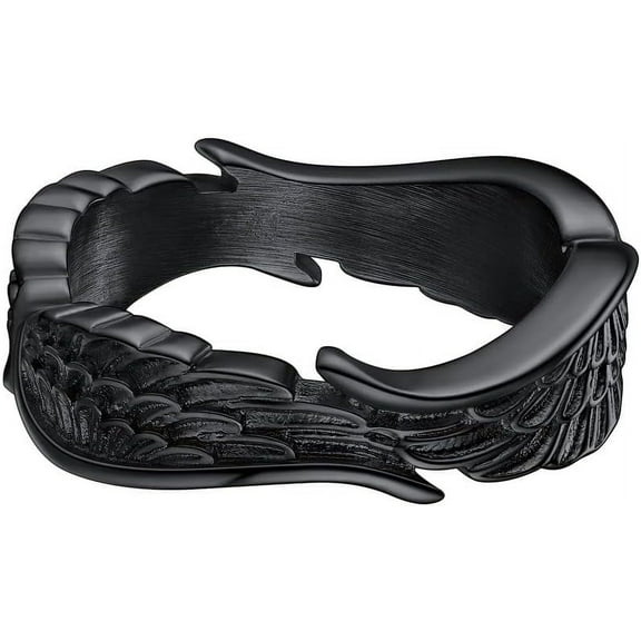 ChainsHouse Black Vintage Rings for Men Women Wing Shaped Stainless Steel Band Ring Birthday Christmas Jewelry Gift
