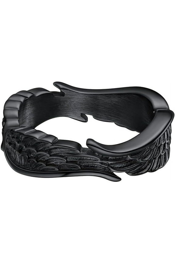 Black Vintage Rings for Men Women Wing Shaped Stainless Steel Band Ring Birthday Christmas Jewelry Gift