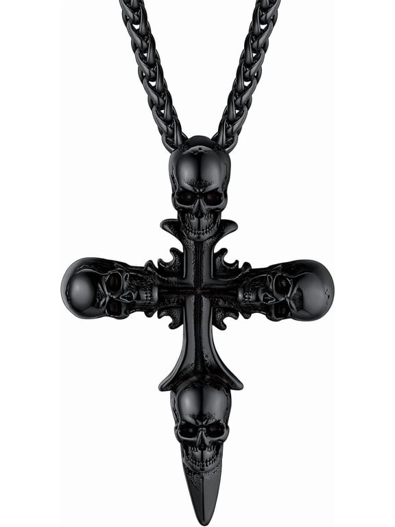 Black Cross Skull Pendant Necklaces for Men Stainless Steel Gothic Punk Necklace Jewelry Gift