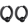 thumbnail image 1 of ChainsHouse Black Bead Hoop Earrings for Men Women Stainless Steel Hypoallergenic Punk Huggie Hoops Earring Jewelry Birthday Christmas Valentine's Gift, 1 of 8