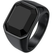 ChainsHouse Black Rings for Men Black Onyx Stone Stainless Steel Band Ring Birthday Christmas Valentines Jewelry Gift, Size 07-14