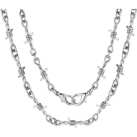 ChainsHouse Men's Necklaces Stainless Steel Punk Thorns Chains 6mm Width Chunky Chains Gothic Jewelry Gift, 22inch