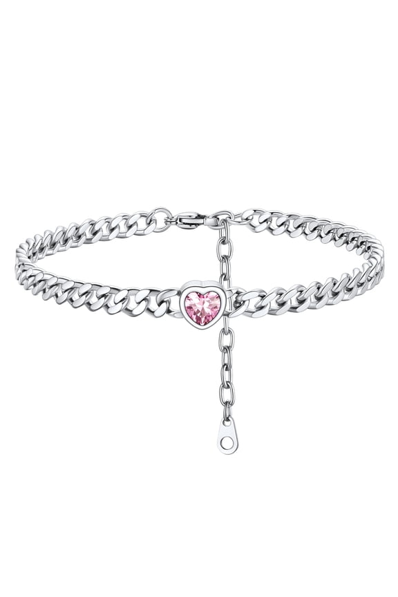 Heart Shaped Birthstone Ankle Bracelets for Women Silver Waterproof Anklets Stainless Steel Jewelry Gift, October