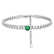 CHAINSHOUSE Heart Shaped Birthstone Ankle Bracelets for Women Silver Waterproof Anklets Stainless Steel Jewelry Gift, May