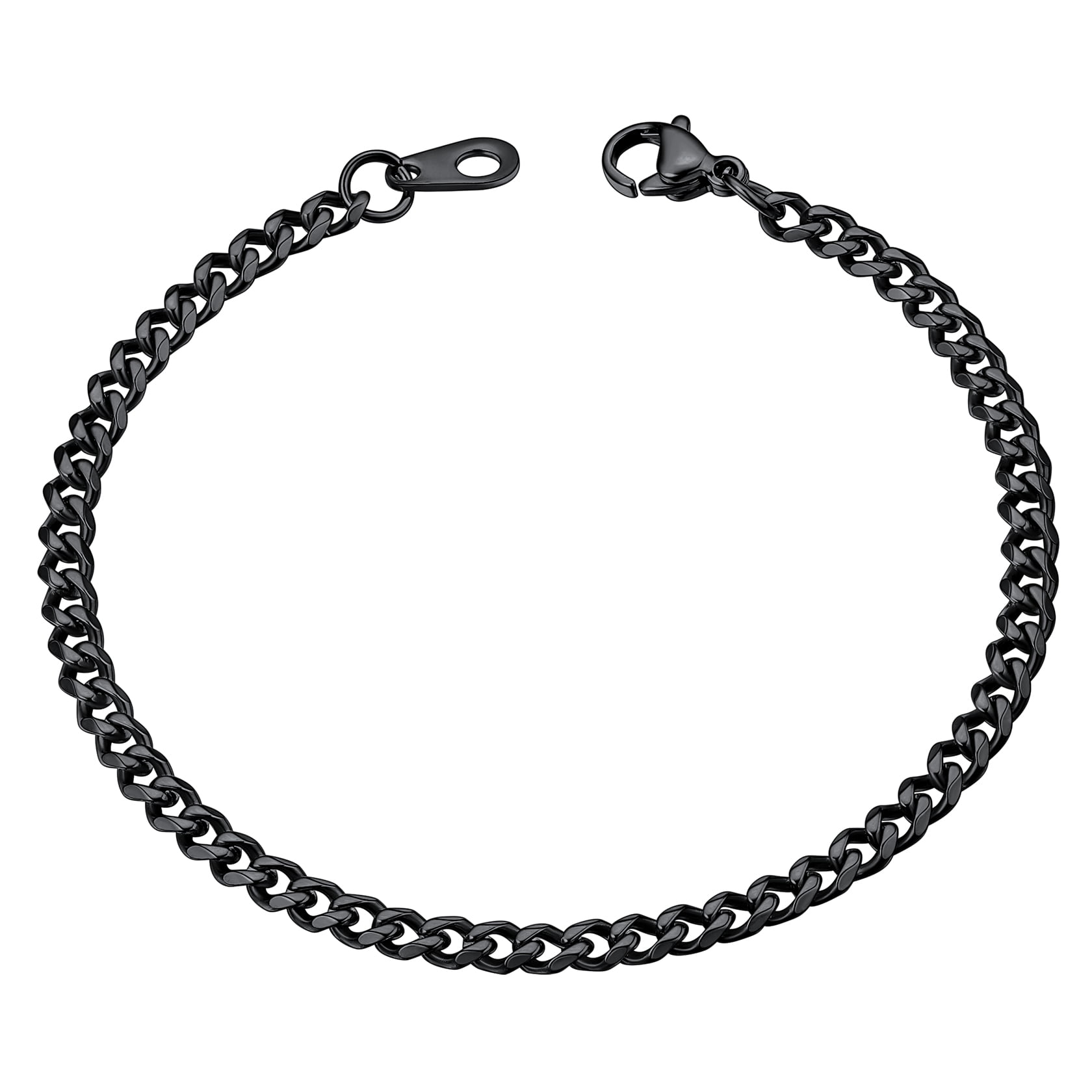 ChainsHouse Trendy Black Cuban Link Bracelets for Women Men 3mm Waterproof Chain Bracelet Jewelry Gift, 7.5inch