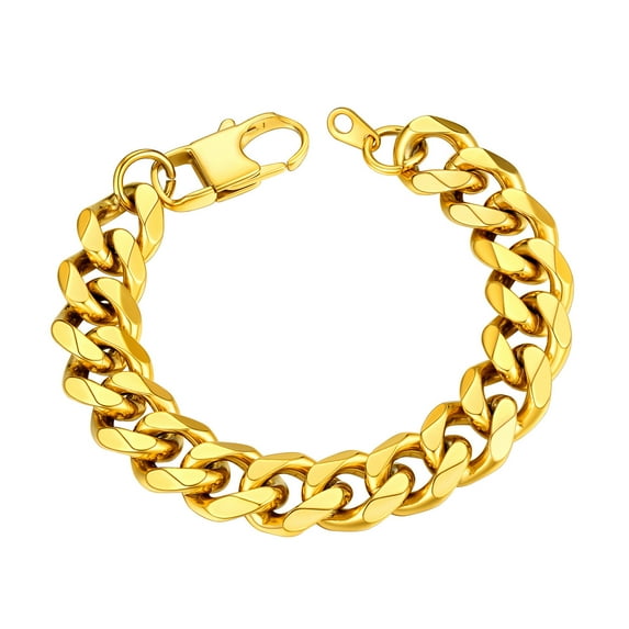 ChainsHouse 14k Gold Plated Cuban Link Bracelets for Women Men Waterproof 12mm Chain Bracelet Jewelry Gift, 7.5inch