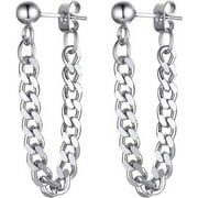 CHAINSHOUSE Cuban Link Chain Earrings for Men Women, Stainless Steel Punk Hypoallergenic Long Hoops Jewelry Gift(Box)