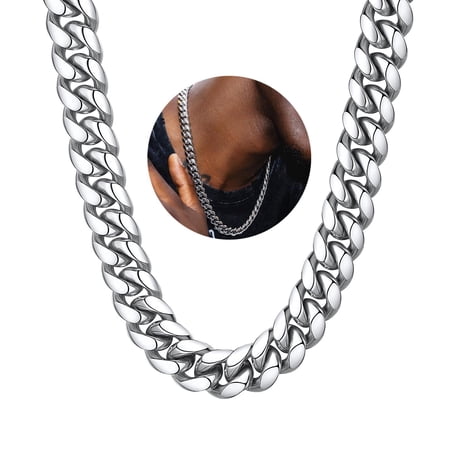 ChainsHouse 14MM Chunky Men's Stainless Steel Cuban Link Chain Necklace Durable Silver Chains Jewelry Gift for Father Son Husband Boyfriend,18''