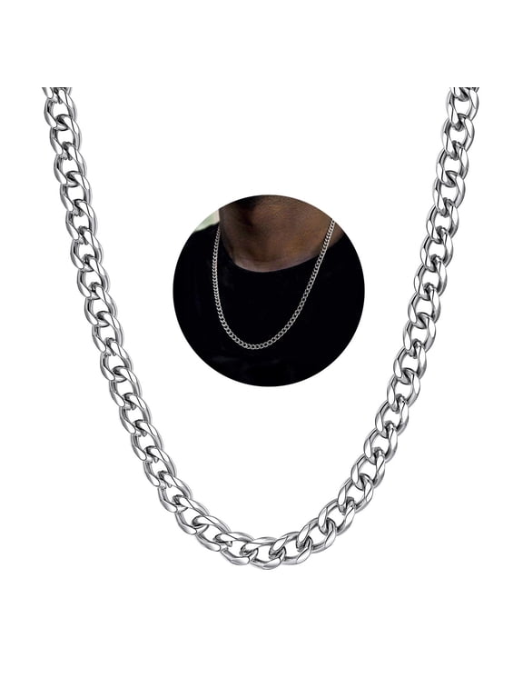 4MM Stainless Steel Cuban Link Chain Necklace for Women Men Durable Silver Chains Jewelry Gift for Father's Day Christmas Stuffers Valentines,22''