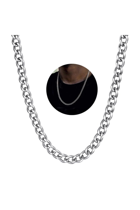 4MM Stainless Steel Cuban Link Chain Necklace for Women Men Durable Silver Chains for Father's Day Christmas Valentines Jewelry Gift,22''