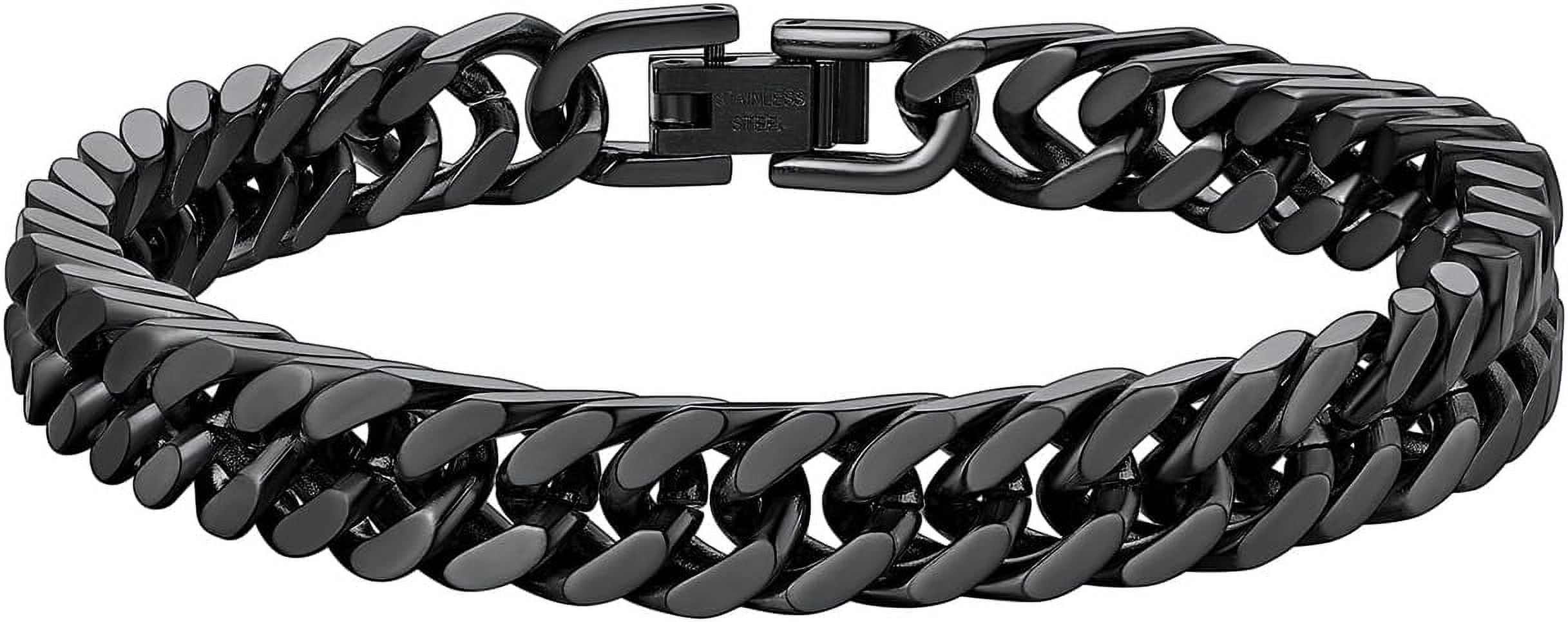 ChainsHouse Black Cuban Link Bracelet for Men Chunky 8mm/12mm/17mm Width Men's Chain Bracelets Stainless Steel Punk Jewelry Gift