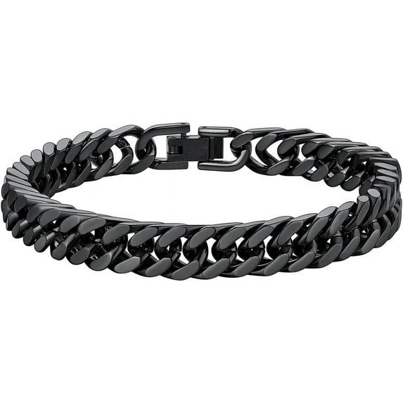 ChainsHouse Black Cuban Link Bracelet for Men Chunky 8mm/12mm/17mm Width Men's Chain Bracelets Stainless Steel Punk Jewelry Gift