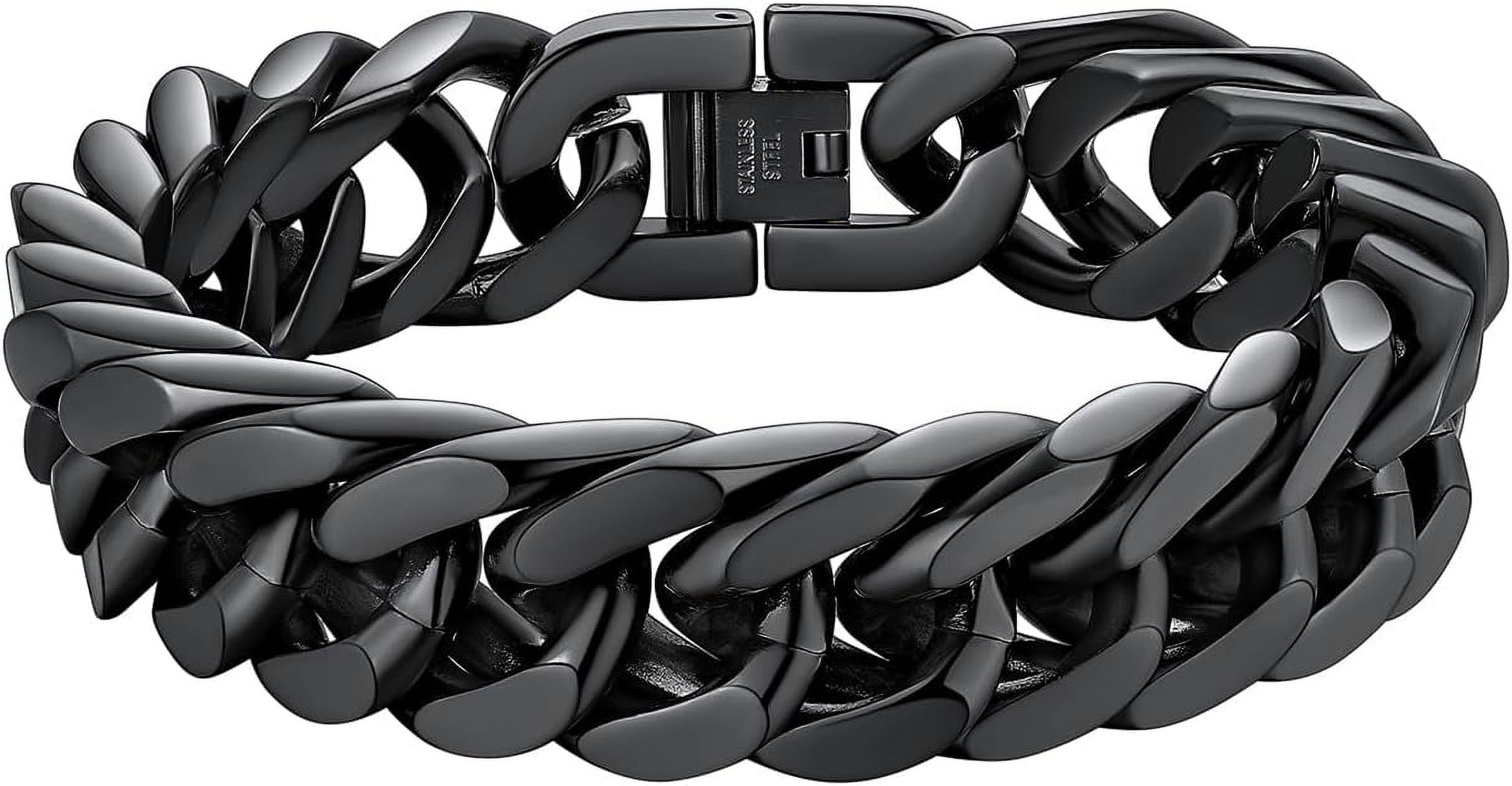 ChainsHouse Bracciale Uomo Catena Cubana In Acciaio Inossidabile 316L - Larghezze 8-17mm, Colori Argento/Nero/Oro, Confezione Regalo - 3