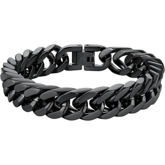 ChainsHouse Men's Bracelets Stainless Steel Cuban Link Bracelet for Women, 8mm/12mm/17mm Width 7.5"/8.3"/9" Black Chain Wrist Birthday Holiday Jewelry Gift