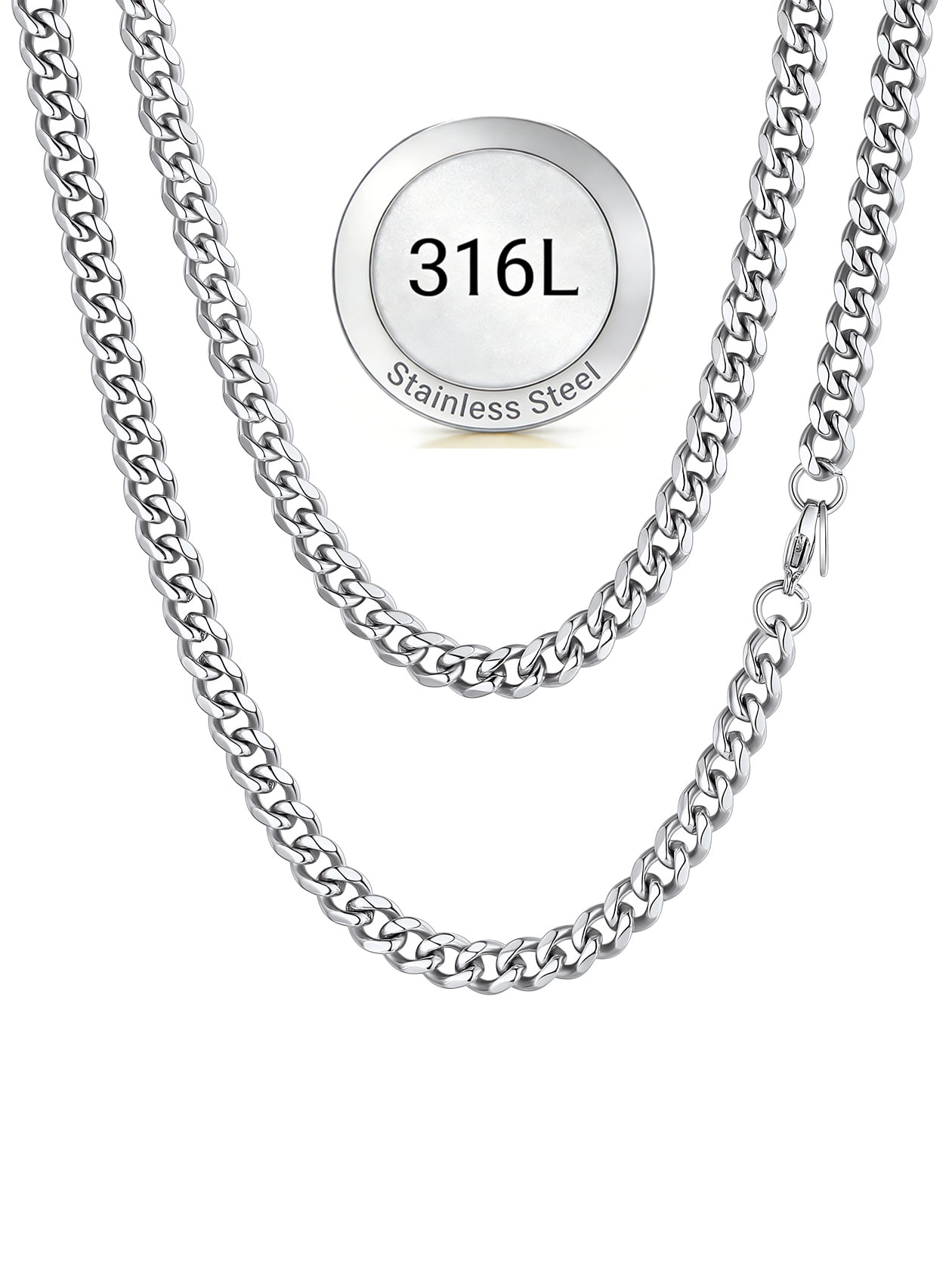 ChainsHouse Silver Cuban Link Chain Necklace for Men Women Stainless Steel 6mm Chunky Chains Choker Necklaces Mens Jewelry Gift, 30 Inches