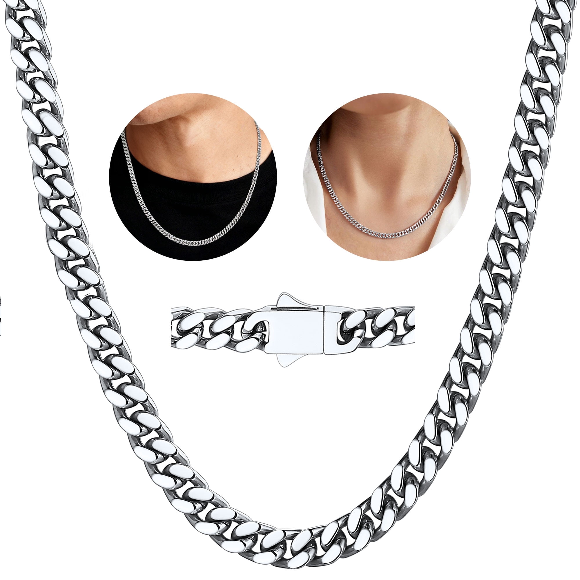 ChainsHouse Mens Stainless Steel Necklaces Chain Necklace for Men Women 5mm Width Silver Cuban Link Chains Jewelry Gifts, 18/20/22/24/26/28/30 inch