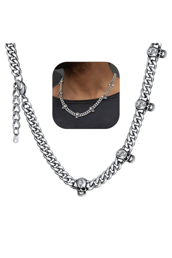 Men's Gothic Punk Necklace Stainless Steel 9mm Thick Skull Link Chain Necklaces Jewelry Gift, 20"