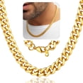thumbnail image 1 of ChainsHouse 14k Gold Plated Cuban Link Chain Necklace for Men Women Stainless Steel 9mm Chunky Chains Choker Necklaces Mens Jewelry Gift, 30 Inches, 1 of 8