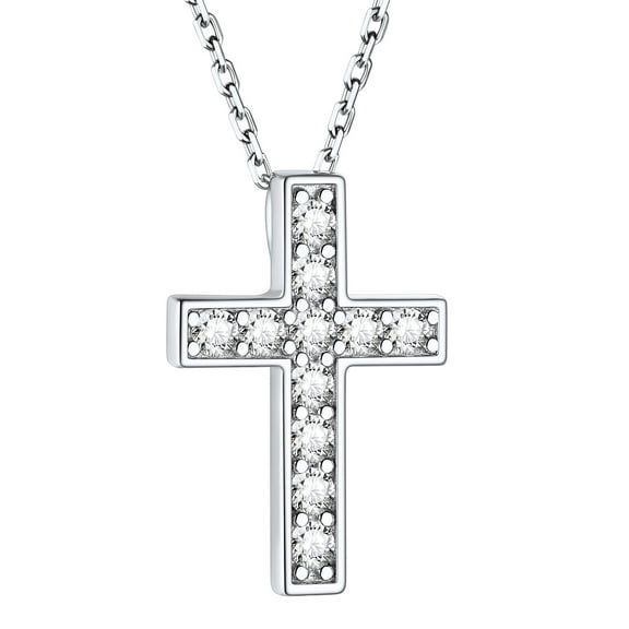 ChainsHouse Cross Necklace for Women Polished/Created Diamond Pendant Necklace Dainty Jewelry Christmas Birthday Anniversary Gift for Wife Daughter Girlfriend Mother