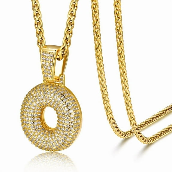 ChainsHouse 14K Gold Plated Initial Necklaces for Women Men Alphabet Bubble Pendant Necklace White Cubic Zirconia Birthday Christmas Anniversary Jewelry Gift, O