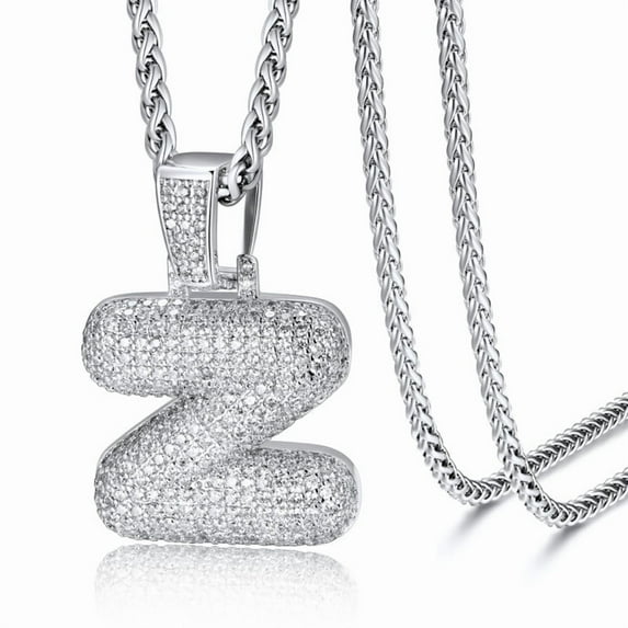 ChainsHouse Silver Initial Necklaces for Women Men Alphabet Bubble Pendant Necklace White Cubic Zirconia Birthday Christmas Anniversary Jewelry Gift, Z