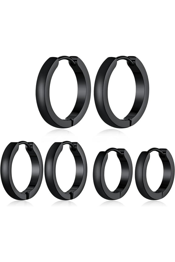 3 Pairs Black Hoop Earrings for Men Women Small Huggie Hoops Earring Set Cartilage Post Hypoallergenic Ear Piercing Jewelry Gift