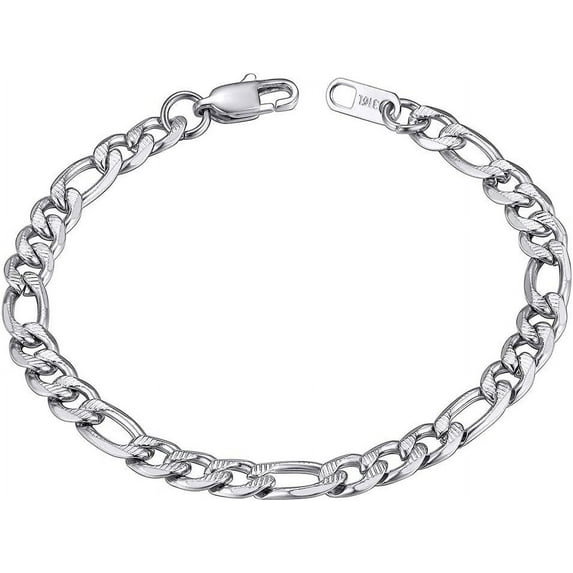ChainsHouse Figaro Link Bracelets for Women Men 6mm Stainless Steel Bracelet Jewelry Gift, 7.5inch