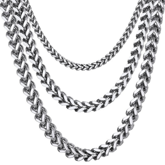 ChainsHouse Women Men's Stainless Steel Necklace 4mm Flat Franco Chain Link Jewelry Gift, 24 inch