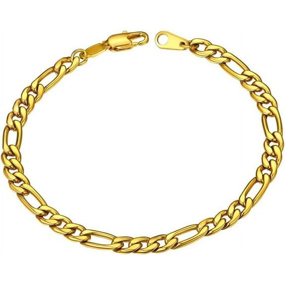 ChainsHouse 14k Gold Plated Figaro Link Bracelets for Women Men 5mm Hypoallergenic Jewelry Gift, 8.3inch
